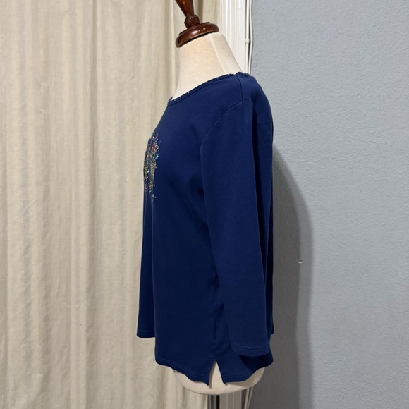 Vintage Quacker Factory Navy Top with Beautiful Birdcage Embroidery 3/4 Sleeve M - Picture 4 of 13